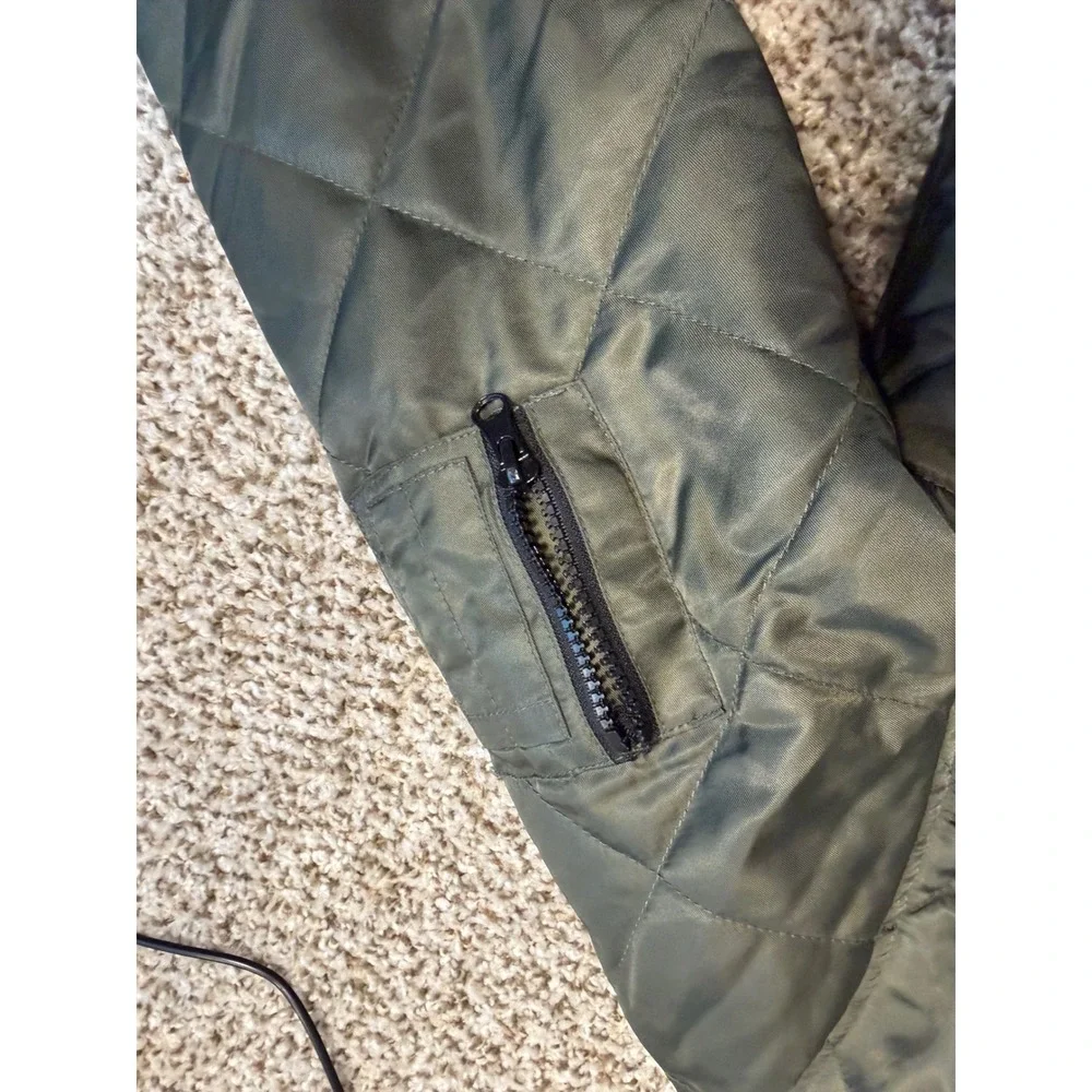 Capsule boys Olive Green Quilted Bomber Jacket Black Hooded Full Zip Large